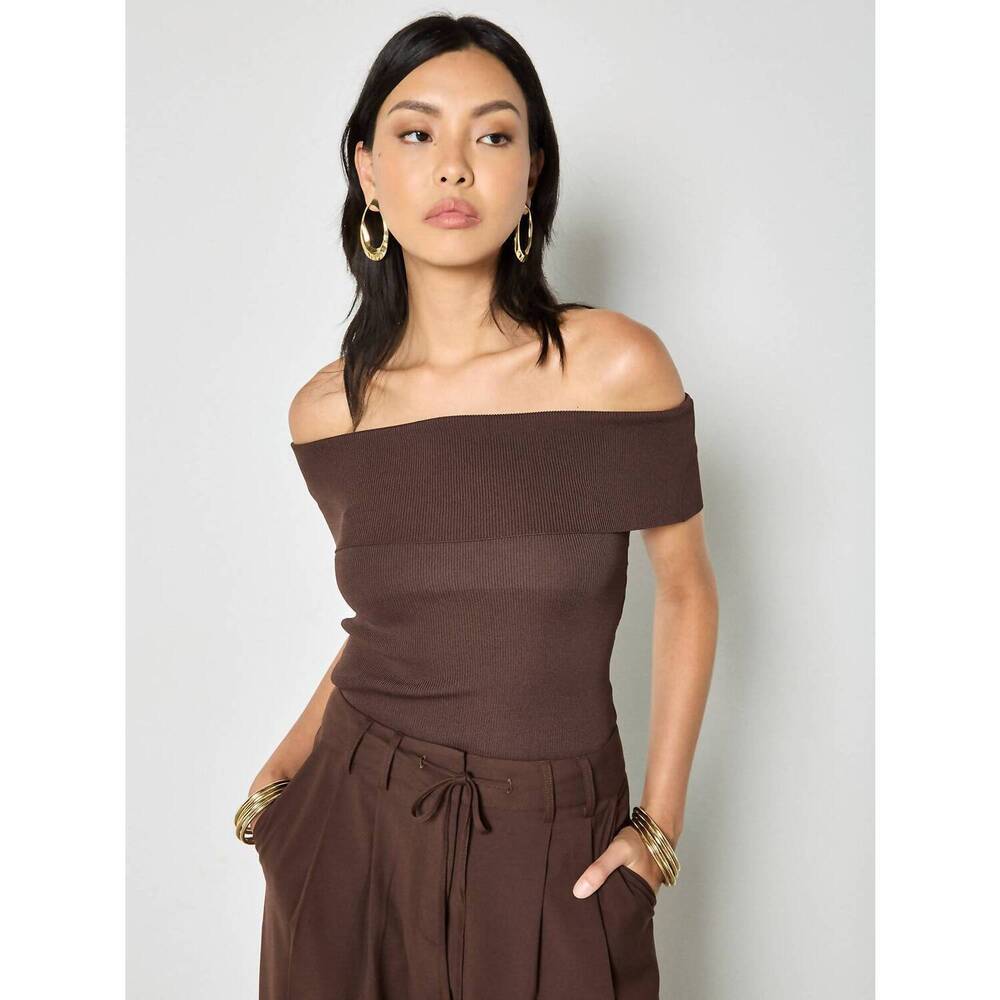 NEW APRICOT cali off the shoulder knit top in brown